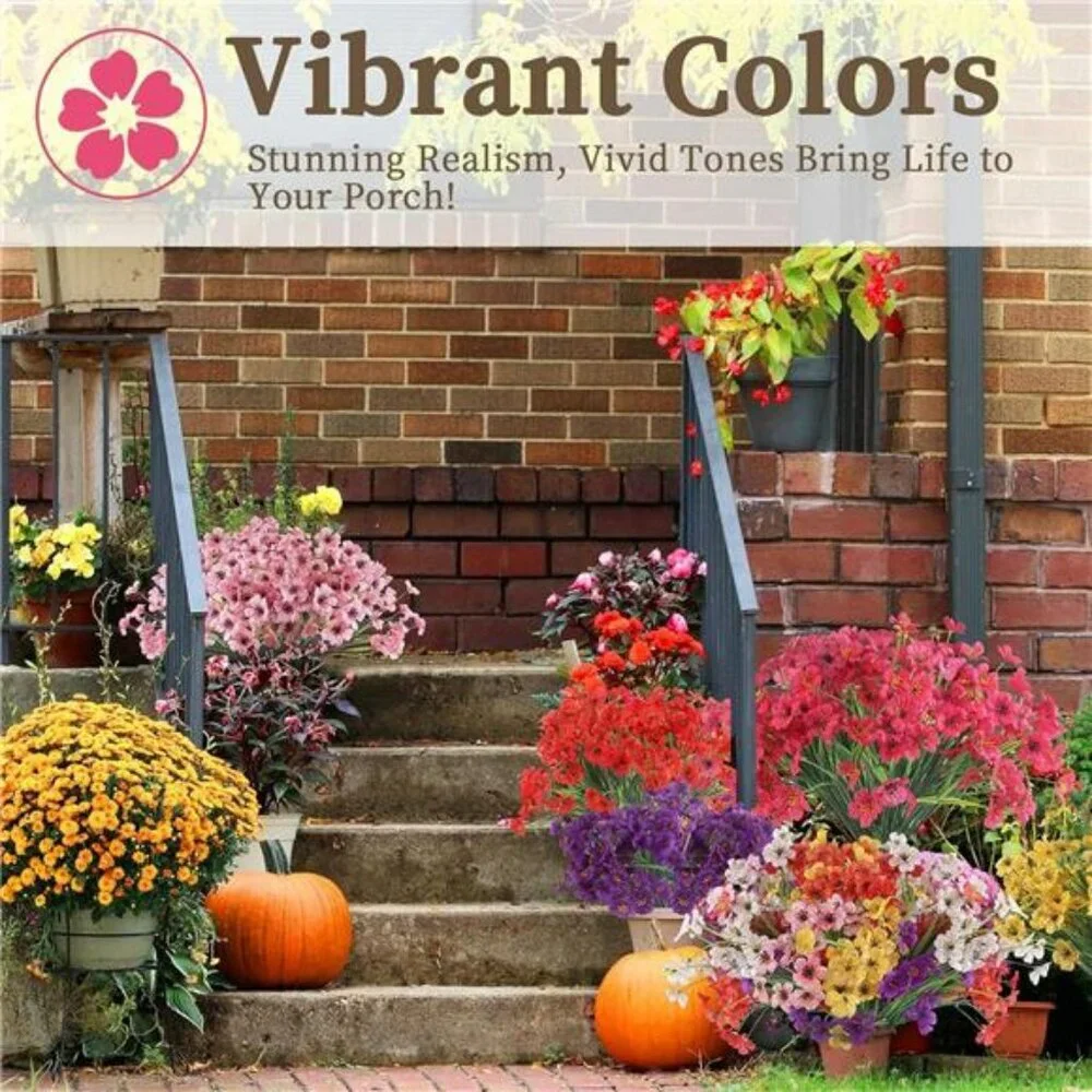 Artificial Flowers Outdoor Indoor UV Resistant Bulk Bundle Garden Porch Decor